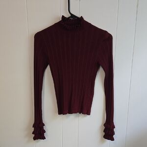 Zara Deep Burgundy Ruffle Sleeve Blouse